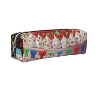 kkvhhyuo Trousse à crayons en cuir avec imprimé « Happy Birthday Big Cake » - Pochette à crayons - Design fin - Avec fermeture éclair dorée - Pour étudiant, bureau, collège, Argenté., One Size