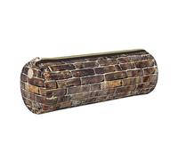 kkvhhyuo Trousse à crayons en cuir avec imprimé mur de briques industrielles, trousse à crayons cylindrique dorée avec fermeture éclair, jolie trousse à stylos pour garçons, filles, adolescents