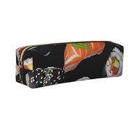 kkvhhyuo Trousse à crayons en cuir avec imprimé sushi japonais noir - Trousse de papeterie portable avec fermeture éclair dorée - Taille de poche pour étudiant, bureau, collège, doré, One Size