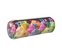 kkvhhyuo Trousse à crayons en cuir coloré avec imprimé cupcakes « Happy Birthday » - Trousse cylindrique dorée avec fermeture éclair pour garçons, filles, adolescents, étudiants, écoles, Argenté., One