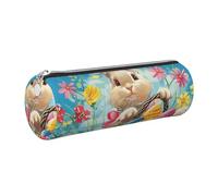 kkvhhyuo Trousse à crayons en cuir imprimé « Spring Happy Festival » - Trousse cylindrique dorée avec fermeture éclair - Jolie trousse à stylos pour garçons, filles, adolescents, étudiants, écoles