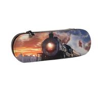 kkvhhyuo Trousse à crayons en cuir imprimé tigre à rayures - Trousse à crayons esthétique pour papeterie, maquillage, ustensiles de maquillage, Train à vapeur Depart Sunset, One Size, Trousse de