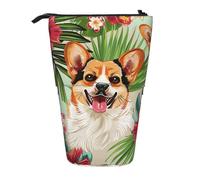 kkvhhyuo Trousse à crayons esthétique de grande capacité avec fermeture éclair - Motif marbre jaune - Pour l'école, les étudiants, le bureau, Fleur tropicale et corgi, One Size, Trousse de beauté