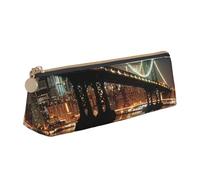 kkvhhyuo Trousse à crayons fine en cuir avec imprimé papillon arc-en-ciel et triangulaire, pour étudiants, travail, bureau, université, milieu et école., New York Manhattan Bridge Night, One Size