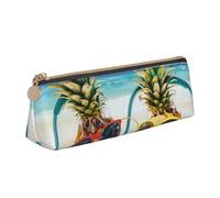 kkvhhyuo Trousse à crayons fine en cuir avec imprimé plage deux ananas et motif triangulaire pour les étudiants, le travail, le bureau, l'université, le milieu et l'école., Beach Two Ananas Mer, One