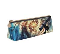 kkvhhyuo Trousse à crayons fine en cuir avec imprimé plage deux ananas et motif triangulaire pour les étudiants, le travail, le bureau, l'université, le milieu et l'école., Télescope et galaxie