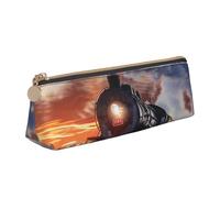 kkvhhyuo Trousse à crayons fine en cuir avec motif triangulaire pour étudiants, travail, bureau, collège, école., Train à vapeur Depart Sunset, One Size, Organiseur de sac