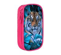 kkvhhyuo Trousse à crayons motif tigre africain - Double couche, rose | Boîte à crayons de grande capacité en tissu Oxford pour l'école, le bureau, les voyages, les enfants, noir
