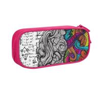 kkvhhyuo Trousse à crayons noire avec imprimé cerveau gauche et droit - Grande capacité - Double couche - Trousse à crayons avec fermeture éclair pour étudiants, bureau, voyage, rose, One Size