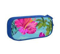 kkvhhyuo Trousse à crayons noire avec imprimé Hello Hawaï - Grande capacité - Double couche - Trousse à crayons avec fermeture éclair pour étudiants, bureau, voyage, bleu, One Size, Organiseur de sac