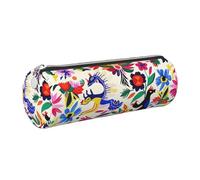 kkvhhyuo Trousse à crayons ronde en cuir avec fermeture éclair dorée - Multifonctionnelle - Imprimé animaux Otomi mexicains - Pour adolescentes, filles et garçons, Argenté., One Size, Organiseur de