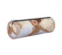 kkvhhyuo Trousse à crayons ronde en cuir avec fermeture éclair dorée - Multifonctionnelle - Motif ballerine dansante - Pour adolescents et garçons, Argenté., One Size, Organiseur de sac