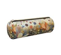 kkvhhyuo Trousse à crayons ronde en cuir avec fermeture éclair dorée - Multifonctionnelle - Motif poule et papillons volants parmi les fleurs - Pour adolescentes, filles et garçons, doré, One Size