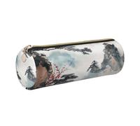 kkvhhyuo Trousse à crayons ronde en cuir avec impression de peinture de paysage chinois avec fermeture éclair dorée multifonction pour adolescentes, filles et garçons, doré, One Size, Organiseur de