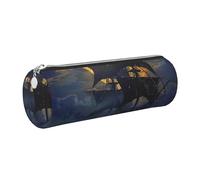 kkvhhyuo Trousse à crayons ronde en cuir avec imprimé bateau pirate pleine lune avec fermeture éclair dorée multifonction pour adolescentes, filles et garçons, Argenté., One Size, Organiseur de sac