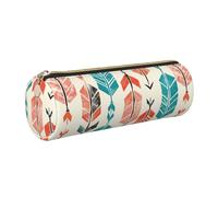 kkvhhyuo Trousse à crayons ronde en cuir avec imprimé flèches corail et bleu sarcelle avec fermeture éclair dorée multifonction pour adolescents, filles et garçons, doré, One Size, Organiseur de sac