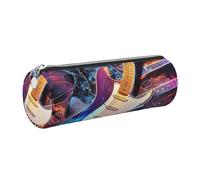 kkvhhyuo Trousse à crayons ronde en cuir avec imprimé guitare électrique magique avec fermeture éclair dorée multifonction pour adolescentes, filles et garçons, Argenté., One Size, Organiseur de sac