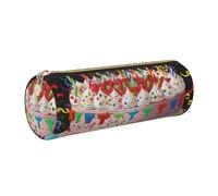 kkvhhyuo Trousse à crayons ronde en cuir avec imprimé « Happy Birthday » - Avec fermeture éclair dorée - Multifonctionnelle - Pour adolescentes, filles et garçons, doré, One Size, Organiseur de sac