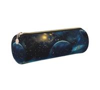 kkvhhyuo Trousse à crayons ronde en cuir avec imprimé lune, étoiles et planètes avec fermeture éclair dorée multifonction pour adolescents, filles et garçons, doré, One Size, Organiseur de sac