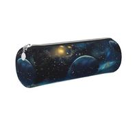 kkvhhyuo Trousse à crayons ronde en cuir avec imprimé lune, étoiles et planètes avec fermeture éclair dorée multifonction pour adolescents, filles et garçons, Argenté., One Size, Organiseur de sac