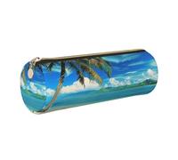 kkvhhyuo Trousse à crayons ronde en cuir avec imprimé palmier tropical hawaïen avec fermeture éclair dorée multifonction pour adolescentes, filles et garçons, doré, One Size, Organiseur de sac