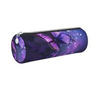 kkvhhyuo Trousse à crayons ronde en cuir avec imprimé papillon violet mignon avec fermeture éclair dorée multifonction pour adolescentes, filles et garçons, Argenté., One Size, Organiseur de sac