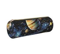 kkvhhyuo Trousse à crayons ronde en cuir avec imprimé planètes, étoiles et galaxie avec fermeture éclair dorée multifonction pour adolescents, filles et garçons, doré, One Size, Organiseur de sac