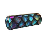 kkvhhyuo Trousse à crayons ronde en cuir avec motif écailles de dragon magique 3D avec fermeture éclair dorée multifonction pour adolescentes, filles et garçons, doré, One Size, Organiseur de sac