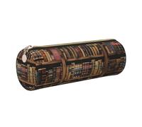 kkvhhyuo Trousse à crayons ronde en cuir imprimé de bibliothèque avec fermeture éclair dorée multifonction pour adolescentes, filles et garçons, doré, One Size, Organiseur de sac
