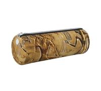 kkvhhyuo Trousse à crayons ronde en cuir imprimé hiéroglyphes égyptiens avec fermeture éclair dorée multifonction pour adolescentes, filles et garçons, Argenté., One Size, Organiseur de sac