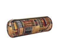 kkvhhyuo Trousse à crayons ronde en cuir imprimé patchwork africain avec fermeture éclair dorée multifonction pour adolescentes, filles et garçons, doré, One Size, Organiseur de sac