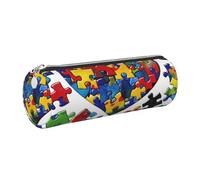 kkvhhyuo Trousse à crayons ronde en cuir pour sensibilisation à l'autisme - Avec fermeture éclair dorée - Multifonctionnelle - Pour adolescentes, filles et garçons, Argenté., One Size, Organiseur de