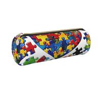 kkvhhyuo Trousse à crayons ronde en cuir pour sensibilisation à l'autisme - Avec fermeture éclair dorée - Multifonctionnelle - Pour adolescentes, filles et garçons, doré, One Size, Organiseur de sac
