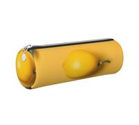 kkvhhyuo Trousse à crayons ronde portable en cuir avec fermeture éclair dorée - Multifonction - Jaune citron - Pour adolescents et garçons, Argenté., One Size, Organiseur de sac