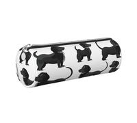 kkvhhyuo Trousse à crayons ronde portable en cuir avec fermeture éclair dorée - Multifonctionnelle - Motif teckel - Pour adolescents et garçons, Argenté., One Size, Organiseur de sac
