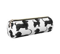 kkvhhyuo Trousse à crayons ronde portable en cuir avec fermeture éclair dorée - Multifonctionnelle - Motif teckel - Pour adolescents et garçons, doré, One Size, Organiseur de sac