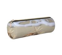 kkvhhyuo Trousse à crayons ronde portable en cuir avec imprimé coquillage de plage avec fermeture éclair dorée multifonction pour adolescents, filles et garçons, doré, One Size, Organiseur de sac