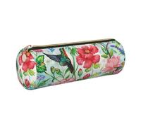 kkvhhyuo Trousse à crayons ronde portable en cuir avec imprimé oiseaux et fleurs avec fermeture éclair dorée - Multifonctionnelle - Pour adolescentes, filles et garçons, doré, One Size, Organiseur de