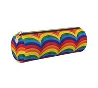 kkvhhyuo Trousse à crayons ronde portable en cuir imprimé arc-en-ciel avec fermeture éclair dorée multifonction pour adolescentes, filles et garçons, doré, One Size, Organiseur de sac