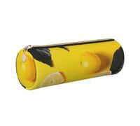 kkvhhyuo Trousse à crayons ronde portable en cuir imprimé citron jaune avec fermeture éclair dorée multifonction pour adolescentes, filles et garçons, doré, One Size, Organiseur de sac