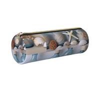 kkvhhyuo Trousse à crayons ronde portable en cuir imprimé coquillage avec fermeture éclair dorée multifonction pour adolescentes, filles et garçons, doré, One Size, Organiseur de sac