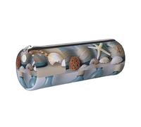 kkvhhyuo Trousse à crayons ronde portable en cuir imprimé coquillage avec fermeture éclair dorée multifonction pour adolescentes, filles et garçons, Argenté., One Size, Organiseur de sac