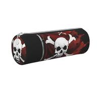 kkvhhyuo Trousse à crayons ronde portable en cuir imprimé drapeau pirate avec fermeture éclair dorée multifonction pour adolescentes, filles et garçons, Argenté., One Size, Organiseur de sac