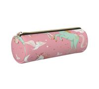 kkvhhyuo Trousse à crayons ronde portable en cuir imprimé licorne rose avec fermeture éclair dorée multifonction pour adolescents, filles et garçons, doré, One Size, Organiseur de sac