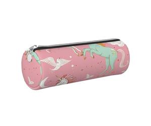 kkvhhyuo Trousse à crayons ronde portable en cuir imprimé licorne rose avec fermeture éclair dorée multifonction pour adolescents, filles et garçons, Argenté., One Size, Organiseur de sac