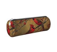 kkvhhyuo Trousse à crayons ronde portable en cuir imprimé oiseaux rouges avec fermeture éclair dorée multifonction pour adolescentes, filles et garçons, Argenté., One Size, Organiseur de sac