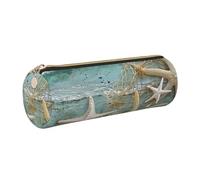 kkvhhyuo Trousse à crayons ronde portable en cuir imprimé plage coquillage avec fermeture éclair dorée multifonction pour adolescents filles et garçons, doré, One Size, Organiseur de sac