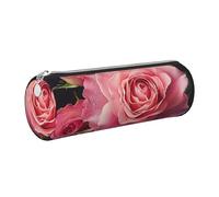 kkvhhyuo Trousse à crayons ronde portable en cuir imprimé rose avec fermeture éclair dorée multifonction pour adolescentes, filles et garçons, Argenté., One Size, Organiseur de sac
