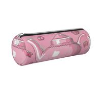 kkvhhyuo Trousse à crayons ronde portable en cuir imprimé théière rose avec fermeture éclair dorée multifonction pour adolescentes, filles et garçons, Argenté., One Size, Organiseur de sac