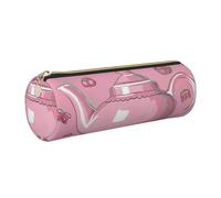 kkvhhyuo Trousse à crayons ronde portable en cuir imprimé théière rose avec fermeture éclair dorée multifonction pour adolescentes, filles et garçons, doré, One Size, Organiseur de sac
